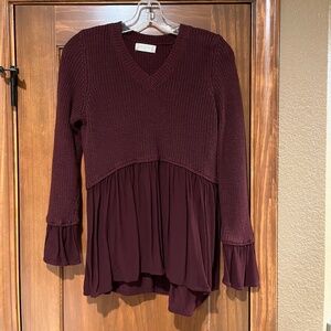 Altar'd State Burgundy High Low Mixed Media Sweater